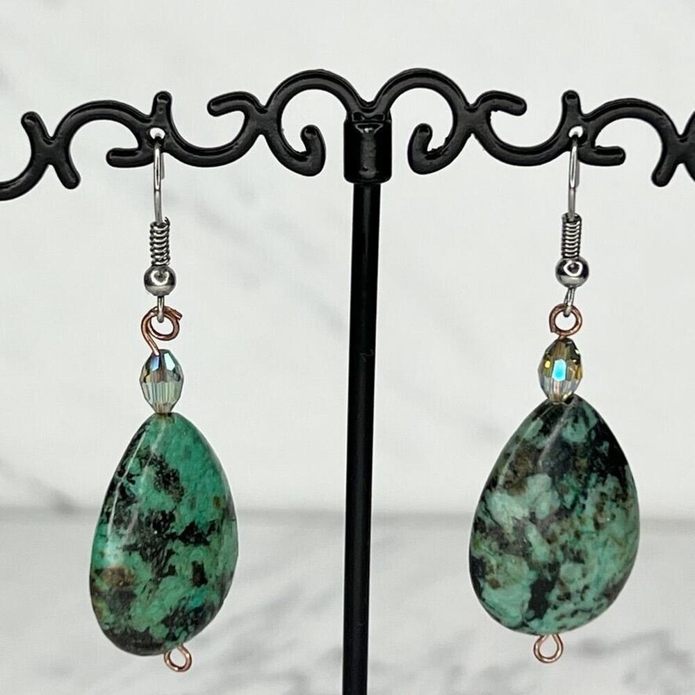 Faux Turquoise Teardrop Beaded Earrings Pierced Pair
